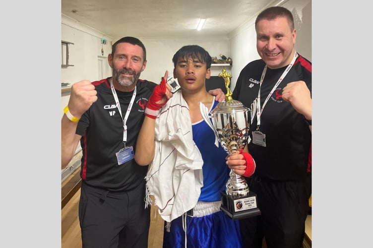 Winner Aayush Magar with coaches Vinny and Andy