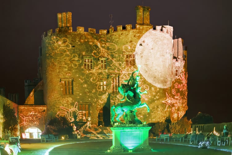 Spooky illuminations in the courtyard at Powis Castle and Garden.