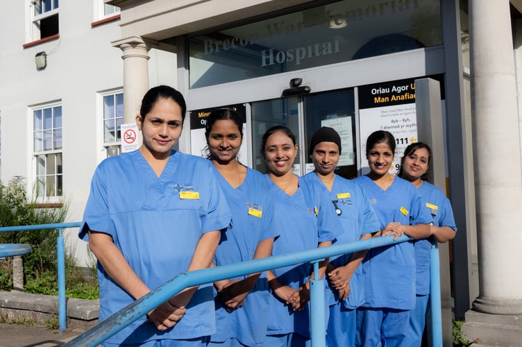 The six new internationally trained nurses who have joined Y Bannau ward at Brecon War Memorial Hospital
