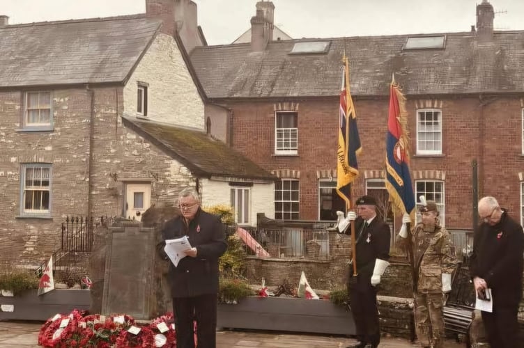 County Cllr William Powell, Chair of Powys County Council shared a reflection at the Talgarth War Memorial.