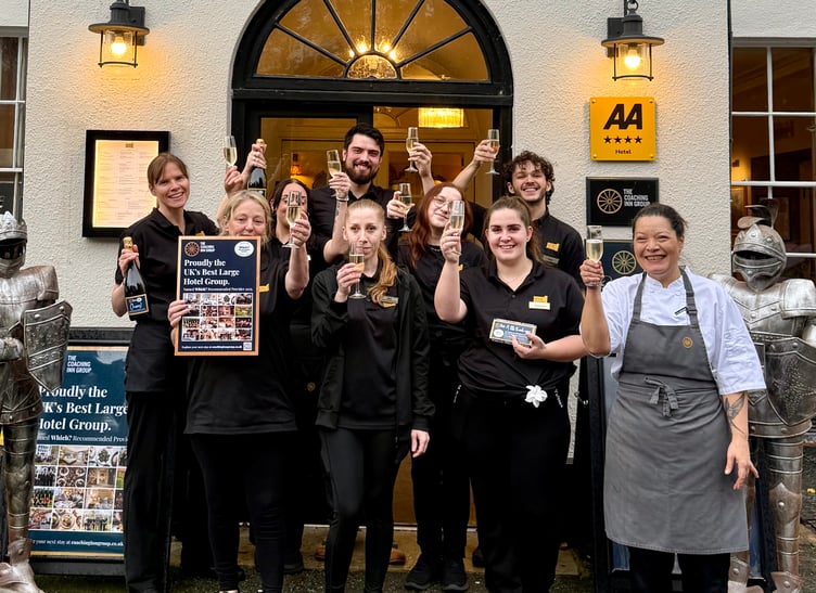 Staff at the Castle of Brecon Hotel celebrating the group’s national award.