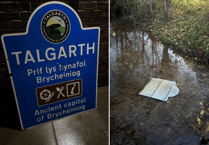 Talgarth welcome sign believed to have been thrown into river