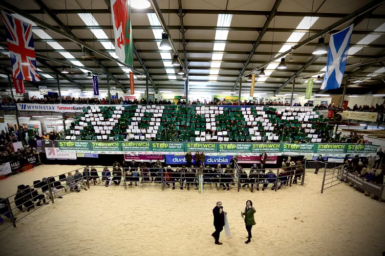 NFU Cymru’s ‘NO IHT’ mosaic display at the Royal Welsh Winter Fair
