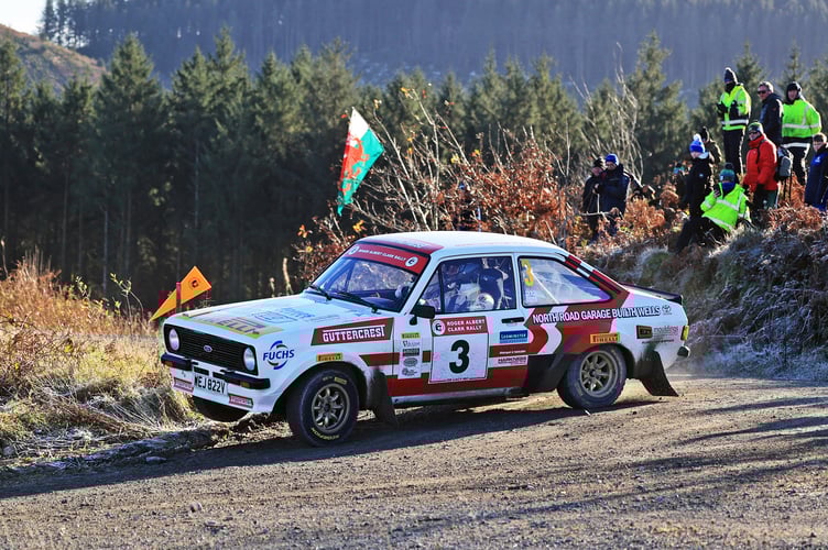 Jason Pritchard and co-driver Phil Clarke get to grips with the opening Crychan Forest stage
