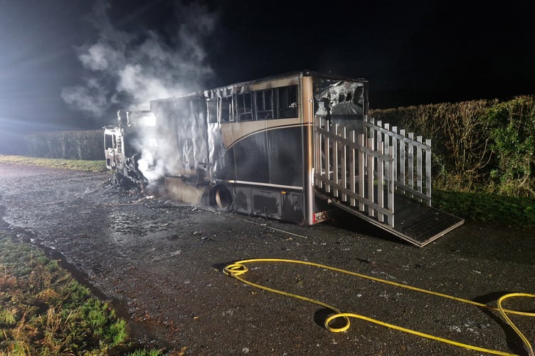 The burnt-out remains of the horsebox after Thursday’s fire in Libanus
