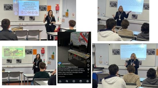 Students in Powys taking part in the ‘Your Future Your Choice’ road safety campaign, learning how to stay safe behind the wheel