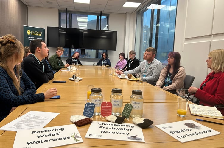 Young campaigners brought hand-crocheted “tea bags” to the roundtable, each labelled with pollutants, to highlight concerns over river and lake water quality across Wales