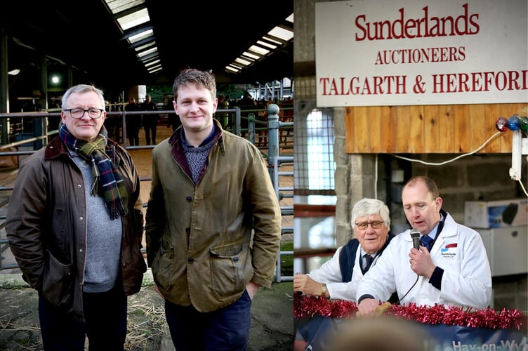 Left is MP David Chadwick, who called in to wish Matthew and the team well. Pictured here with Cllr William Powell. Right is Matthew Nichols and veteran auctioneer Graham Baker in action