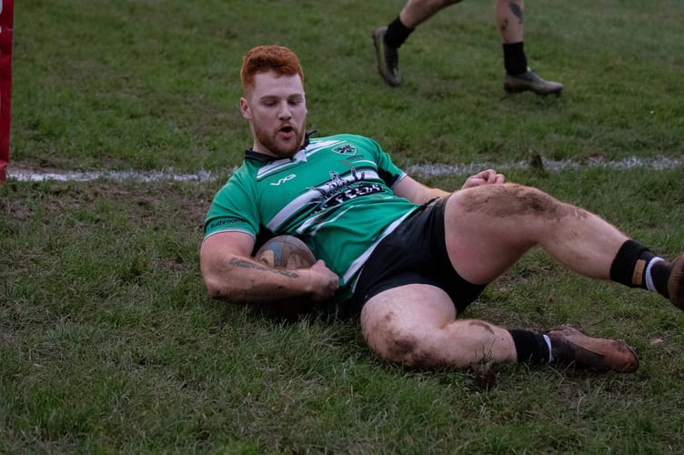 Centre Ryan Davies touches down after a run from 25 metres out