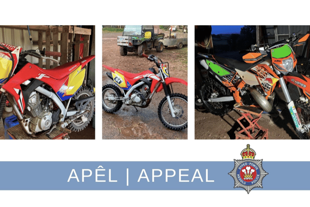 Two off-road motorcycles stolen from Builth Wells address
