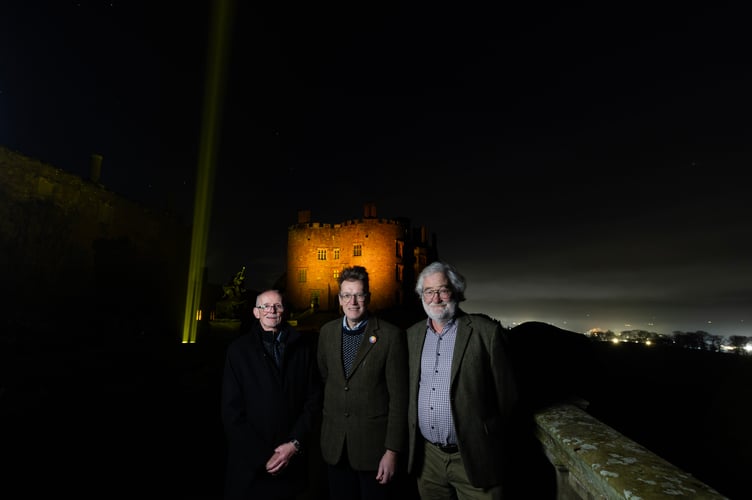 EDITORIAL USE ONLY(L-R) Councillor Graham Breeze, Leader of Powys County Council Jake Berriman and cllr Richard Church at the 'Tour de Skies' activation in Welshpool, where yellow beams of light are projected simultaneously at ten locations across the UK, each beam representing a town or city that will host a start or finish stage of the 2027 Tour de France or the Tour de France Femmes avec Zwift. Picture date: Thursday January 15, 2026. PA Photo. The announcement outlines further route details for both events, with the men's Tour de France beginning in Edinburgh on July 2, followed by the Tour de France Femmes in Leeds on July 30. Photo credit should read: Fabio De Paola/PA Media Assignments