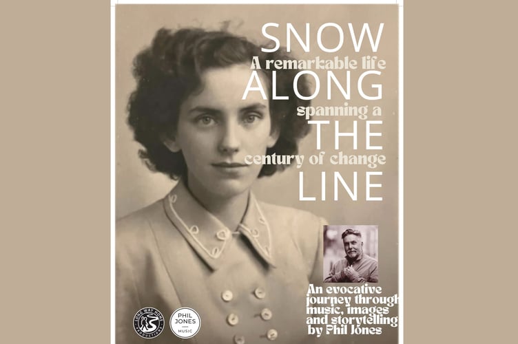 Poster for ‘Snow Along the Line’, the one-man show by Phil Jones, coming to The Muse, Brecon on Saturday, March 14