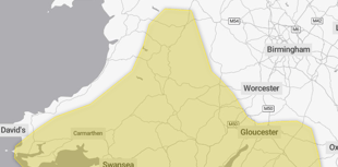 Yellow rain warning for Brecon and Radnorshire as 50–80mm expected
