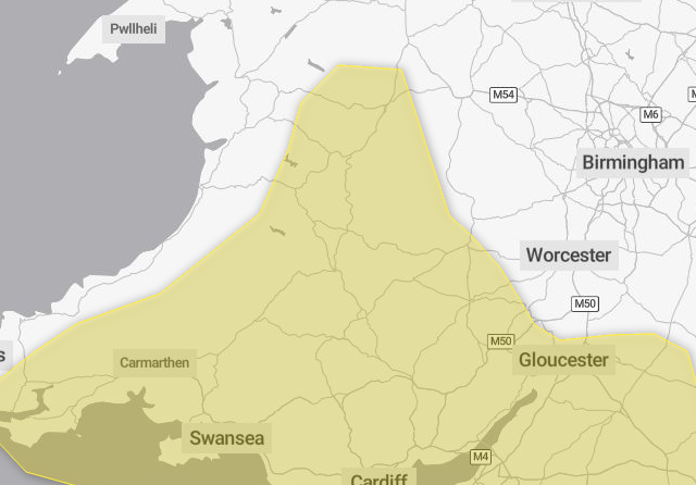 Yellow rain warning for Brecon and Radnorshire as 50–80mm expected