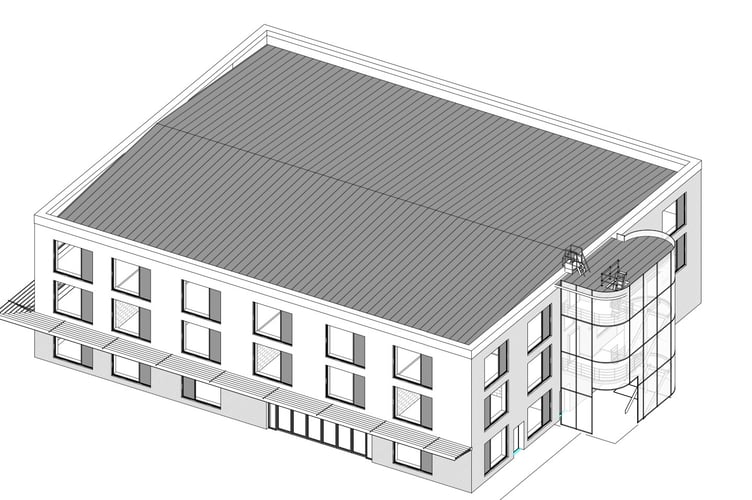 3D graphic showing how the planned pub and hotel on the outskirts of Newtown could look