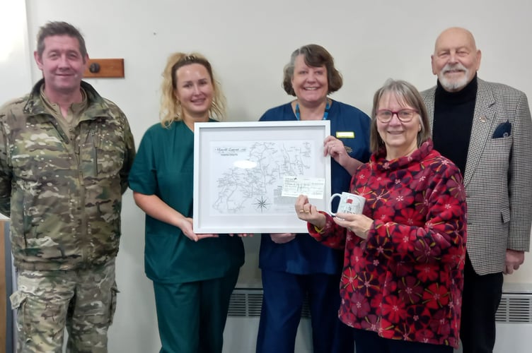 Major Andrew Butcher, Alina Popovychenko, Suzanne Gomm, Ydwena Jones and Colin Butcher at Brecon War Memorial Hospital