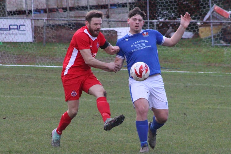 Knighton Town's Luke Boundford (left) had netted 19 league goals so far this campaign