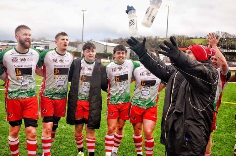 Llandovery celebrating their win over Bridgend