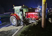 Tractor loses wheel in crash with car on A40 at Crickhowell