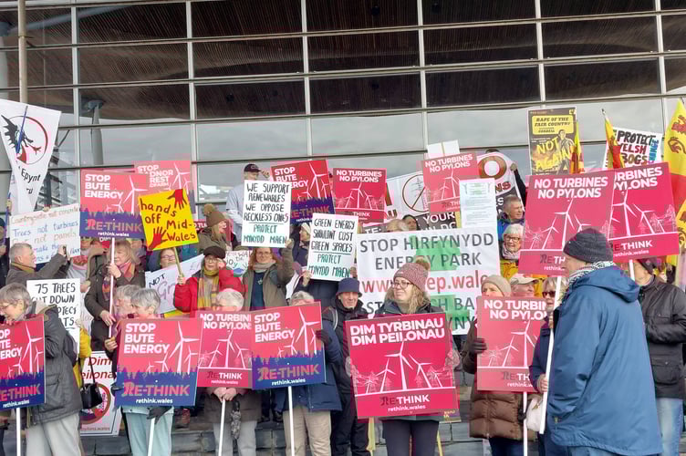 Wind turbine protests at Senedd.