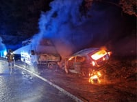 Two vehicles destroyed by fire after A40 crash near Brecon