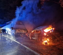 Two vehicles destroyed by fire after A40 crash near Brecon
