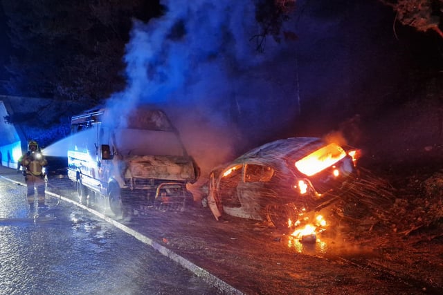 Two vehicles destroyed by fire after A40 crash near Brecon