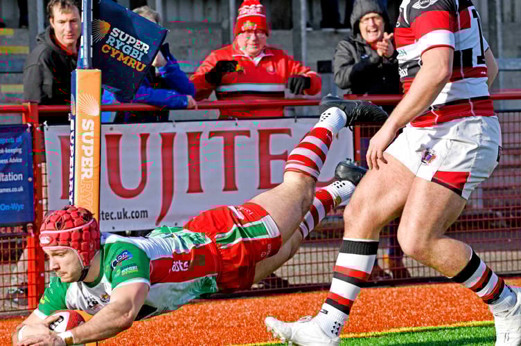 Harri Doel dives in to score Llandovery's first try
