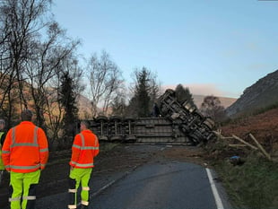 A470 remains closed after lorry overturns near Rhayader