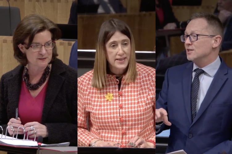 Eluned Morgan, Jane Dodds, and Russell George in the Senedd