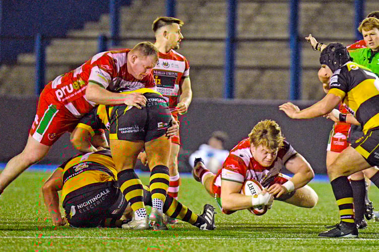Gabe Hawley in the thick of the action for Llandovery