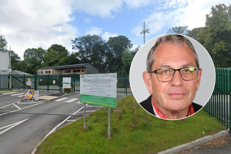 Cllr Pete Lewington has raised concerns over the council’s recycling survey. Pictured behind is Brecon Household Recycling Centre