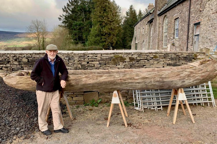 The full-size replica logboat at Ty Mawr, Llangasty, built by Time Team