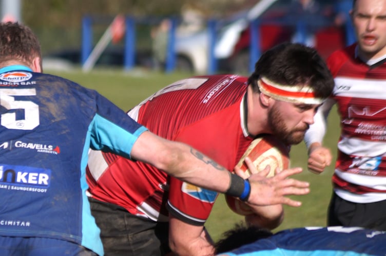 Ben Pritchard carries hard at the heart into the Narberth defence