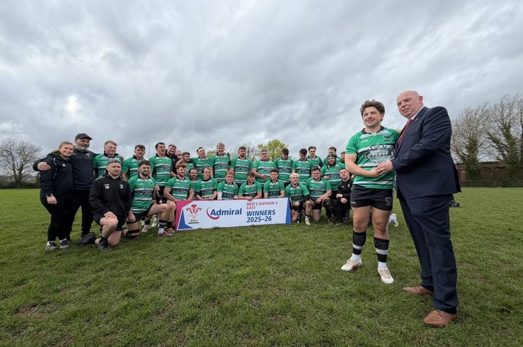 Gwernyfed celebrate after their win at Caerleon as they were presented with the WRU Division 3 East title