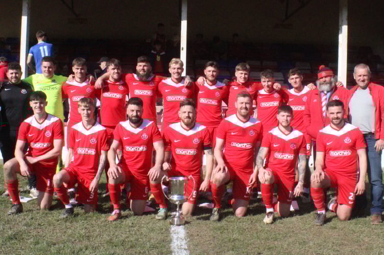 Knighton Town celebrate winning the Radnorshire Cup
