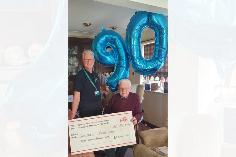 Ray Price celebrates his 90th birthday with a £700 donation to Wales Air Ambulance