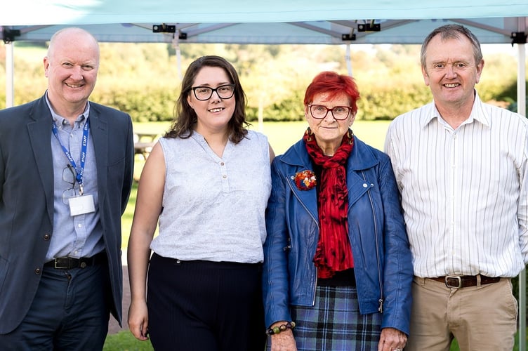 South Powys Mind CEO Marie Davies with co-chairs Crad Lowe and Eva Roshan, and trustee Dave Canning