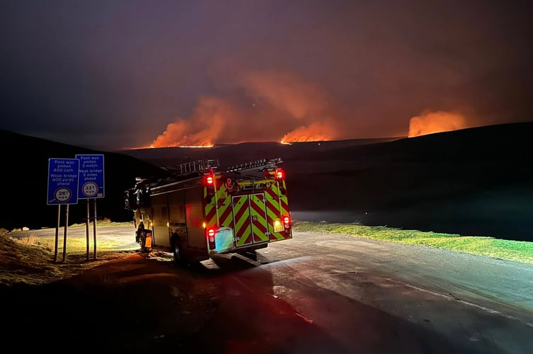 Wildfires continue to burn in the Elan and Claerwen Valleys. Photo: Rhayader Fire Station