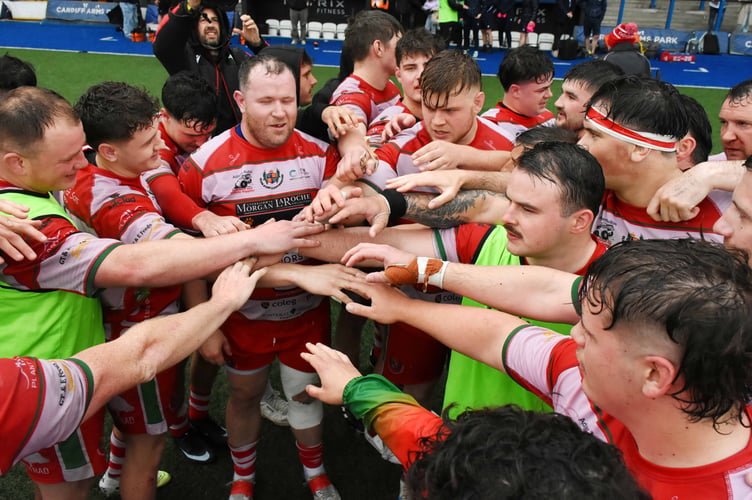 Llandovery players celebrate a famous semi-final victory over Cardiff at the Arms Park to book their place in another final