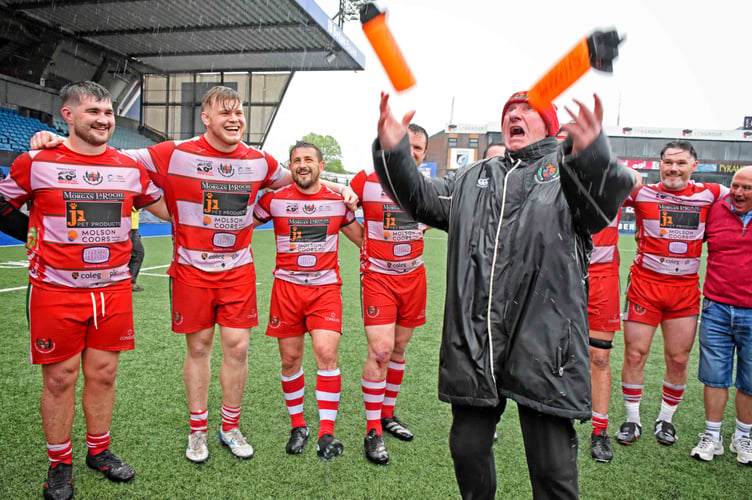 Joc Walters helps Llandovery celebrate thier win