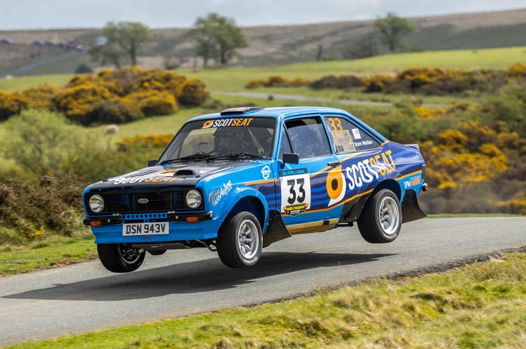 Jonathan Young and co-driver Sam Weller get airborne in their Mk2 Escort