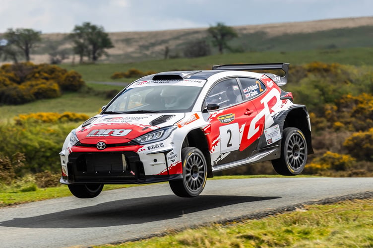 Jason Pritchard and Phil Clarke on the charge in their Toyota GR Yaris Rally2