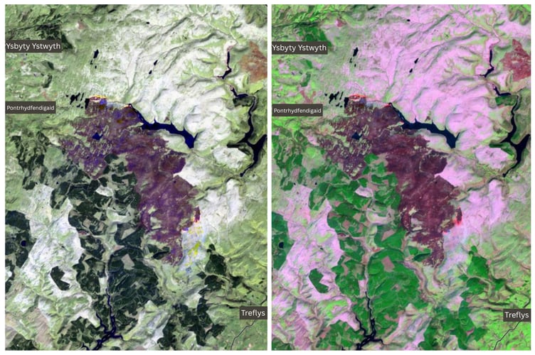 The 2025 wildfire in the Elan Valley, which stretched over to Strata Florida. 2025 saw 20,000 hectares of Wales on fire due to wildfires.