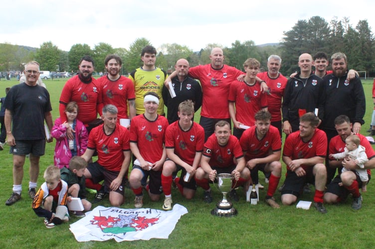 Talgarth Town celebrate after beating Hay St Mary’s 4–3 on penalties to win the Mid Wales (South) League Cup
