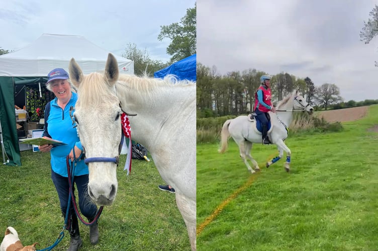 Fiona Griffiths celebrates with Balishla, her 20-year-old gelding, after their 80km endurance victory at Shuckburgh Hall.