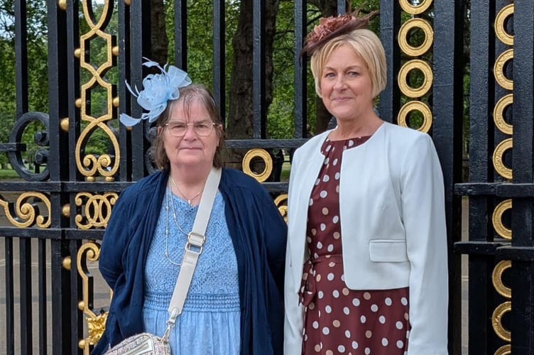 Citizens Advice Powys' Yasmin Bell and Alison Schmeinck at Buckingham Palace