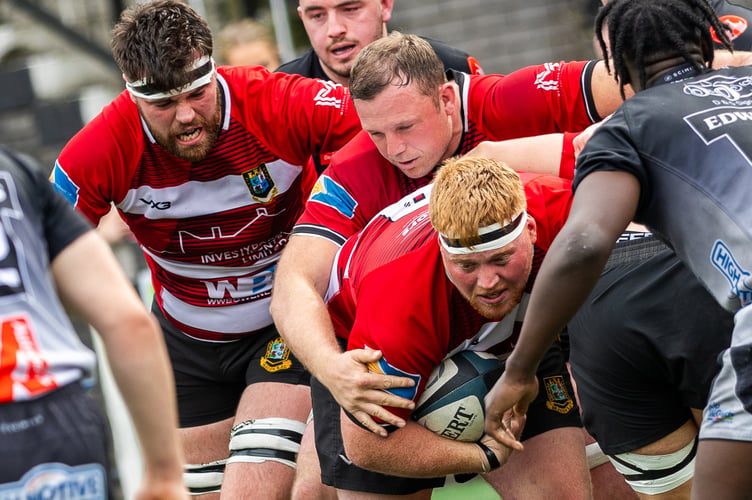 Josh Pritchard controls the ball at the back of a driving maul