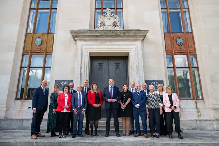 Plaid Cymru cabinet at the Welsh Government building at Cathays Park.