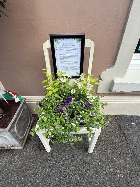 One of the upcycled chairs on display